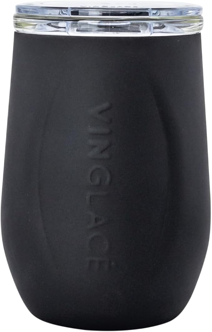 Vinglacé Stainless Steel Stemless Wine Glass- Insulated Wine Tumbler with Glass Insert and Sip Lid, 10 oz, Black