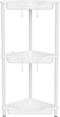 Orimade Rustproof 3 Tier Floor Standing Corner Shower Caddy Organizer, Plastic Metal Splicing Floor Corner Shelf Rack Stands for Bathroom, White