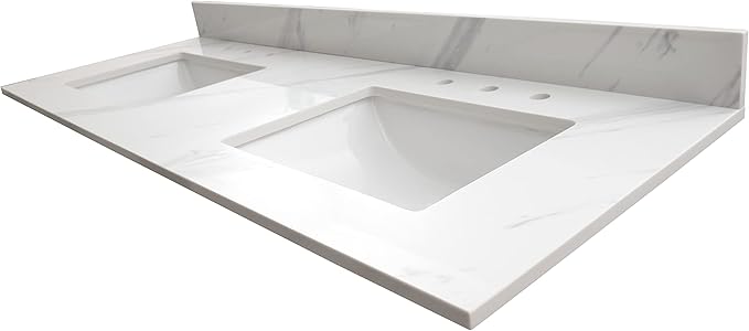 MSI Calacatta Lumas Vanity Top with Under Mount Rectangle Double Bowl Ceramic Sinks, Engineered Marble Stone, 4" CC Faucet Holes, 61"X22"