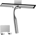Stainless Steel Shower Squeegee with an Adhesive Hook, 10 Inch Bathroom Glass Door Cleaner, Multi-Purpose Window, Mirror, Tile, and Car Cleaning Tool – Silver