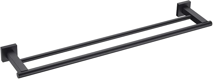 Miyili 23.6-Inch Matte Black Double Towel Bar - SUS 304 Stainless Steel Bathroom Towel Holder Rack