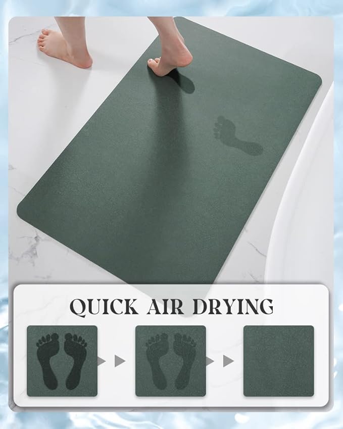 MontVoo -Bath Mat Rug-Rubber Backing Non Slip Quick Dry Absorbent Thin Bathroom Rugs Fit Under Door-Faux Suede Surface Bathroom Floor Mats-Shower Rug for in Front of Bathtub Shower Green 17"x27.5"