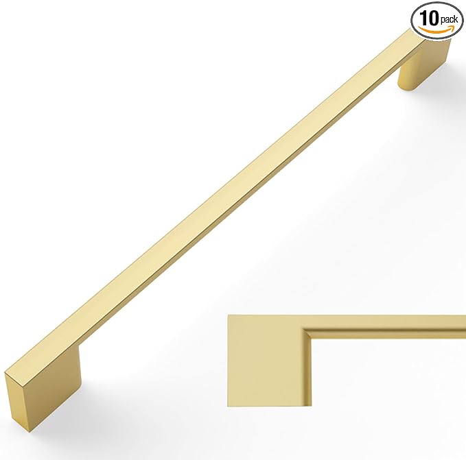 Amerdeco 10 Pack Brushed Gold Cabinet Pulls 7.5 Inch(192MM) Hole Centers Kitchen Cabinet Handles Cabinet Hardware Kitchen Handles for Cabinets Cupboard Handles Drawer Pulls ZH0060