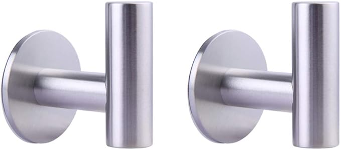 GERZWY Adhesive Hooks Heavy Duty Wall Hooks Waterproof Stainless Steel Coat Hooks Towel Robe Hook Rack Wall Mount - 2-Packs - Brushed Finish DZY026-LS