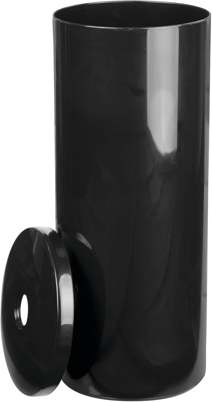iDesign Freestanding Toilet Paper Canister with Lid for 3 Extra Rolls, Black, Made in USA