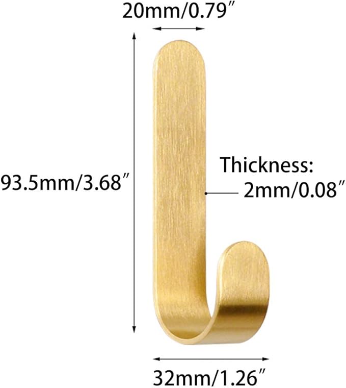 Bathroom Towel Hook, Adhesive Hooks,Brass Towel Coat Clothes Hooks, for Bath Kitchen Garage, No Drill, Waterproof & Rustproof (4-Pack)