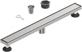 28-Inch Linear Shower Floor Drain, Stainless Steel Bathroom Floor Drains, Rectangular Shower Trench Floor Drain, Hair Strainer, Brushed Nickel