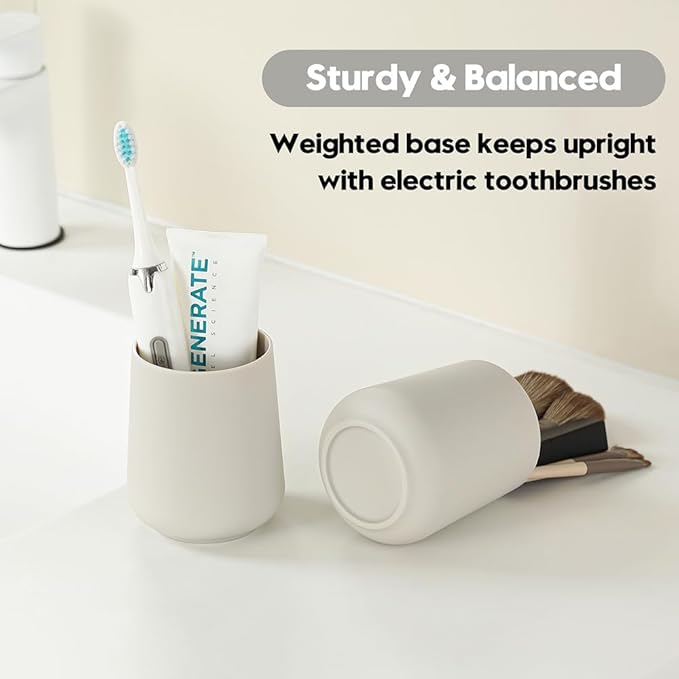 Matte Beige Toothbrush Holder for Electric Toothbrushes Bathroom Organizer for Toothpaste Kids & Adults
