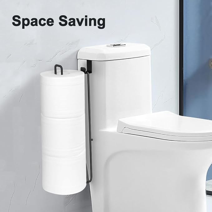 Toilet Paper Holder with Storagefor 3 Roll Tissue Wall Mounted Over The Tank Toilet Paper Holder Organizer Self Adhesive Toilet Paper Storage Stainless Steel Toliet Paper Holder（Black 1 Pcs）