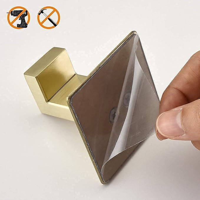 WOLIBEER Self Adhesive Towel Hook, Brushed Gold Bath Robe Hook 4 Packs No Drilling Stainless Steel Coat Hanger Sticky Wall Hook for Bathroom