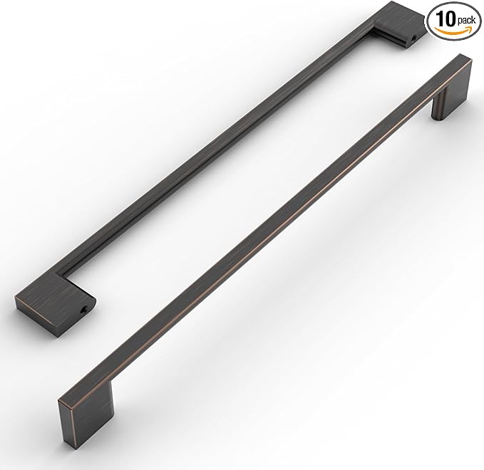 Amerdeco 10 Pack Oil Rubbed Bronze Cabinet Pulls, 10 Inch(254MM) Hole Centers, Modern Style, Easy to Install, Indoor Use