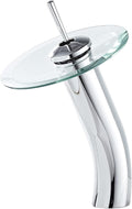 Bathroom Vessel Faucet Chrome Waterfall Glass Spout Single Handle One Hole Bowl Sink Faucet Tall Body Vanity Lavatory Basin Mixer Tap with Supply Hose Deck Mount Commercial