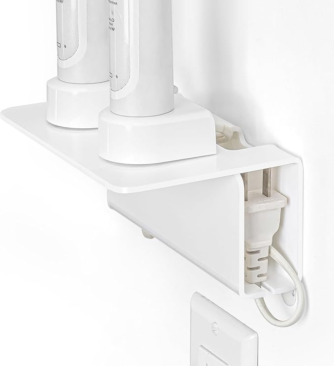 OAPRIRE Electric Toothbrush Holder for Bathroom, Acrylic Electric Toothbrush Holder Wall Mounted Come with Cable Organizer, Saving Space and Convenient Charging - White