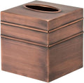 Monarch Abode Tissue Box Cover Square – Handcrafted Border Embossed Antique Copper Metal Tissue Holder Box for Bathroom Accessory, Aesthetic Decorative Facial Napkin Cube for Modern Home Decor