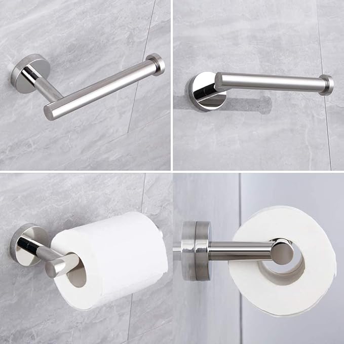 5-Pieces Set Bathroom Hardware Set Polished Stainless Steel Wall Mounted - Includes 24" Double Towel Bar, 12" Hand Towel Bar, Toilet Paper Holder, 2X Robe Towel Hooks, Bathroom Accessories Kit