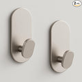 Adhesive Towel Hooks for Bathrooms 2 Pack Brushed Nickel Stainless Steel and Zinc Alloy Sticky Wall Hooks for Hanging Heavy Duty Self Adhesive Robe Shower Hanger for Kitchen, Closet, Cabinet, Door