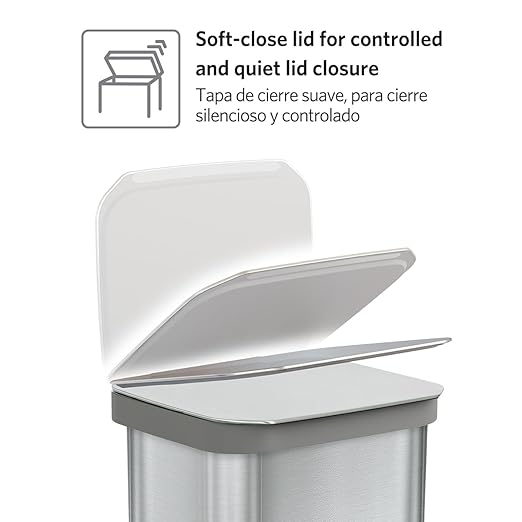 Glad Stainless Steel Step Trash Can, Series 2 with Clorox Protection - Large Metal Kitchen Garbage Bin with Soft Close Lid, Foot Pedal and Waste Bag Roll Holder, 20 Gallon
