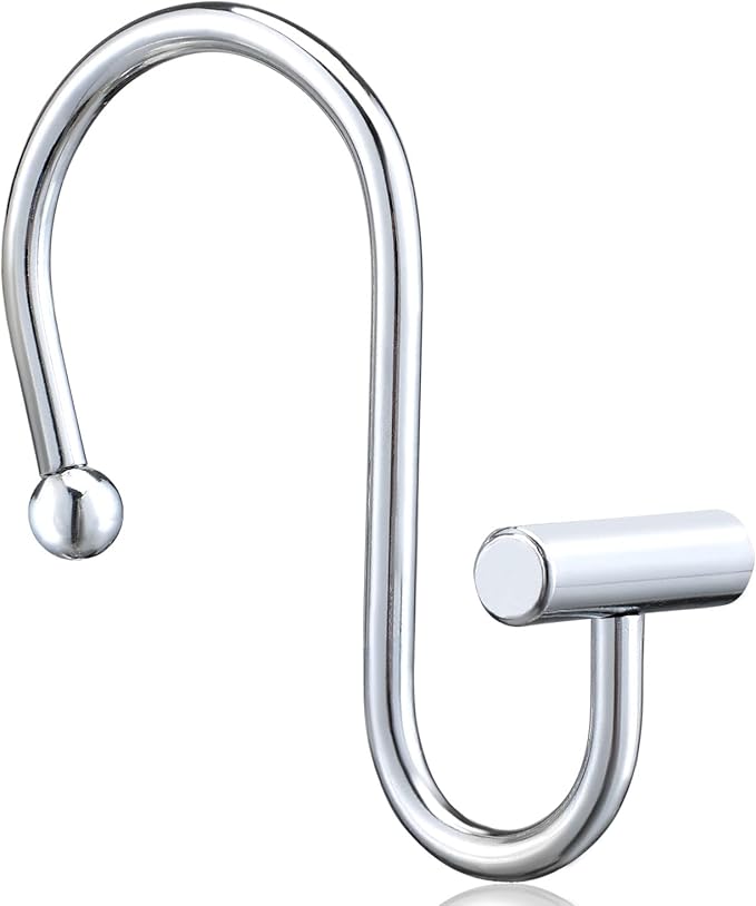 Silver Shower Curtain Hooks,Rust Proof Shower Curtain Rings for Bathroom,Chrome T-Bar Metal Decorative Shower Curtain Hooks Hangers for Shower Curtain Rod,Set of 12