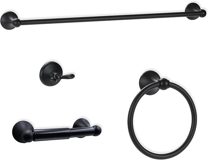 Bathroom Accessory Set,Matte Black Adjustable Expandable Towel Bar 4-Piece Bathroom Hardware Set Durable 24 inch Towel Rack Set Wall Mounted