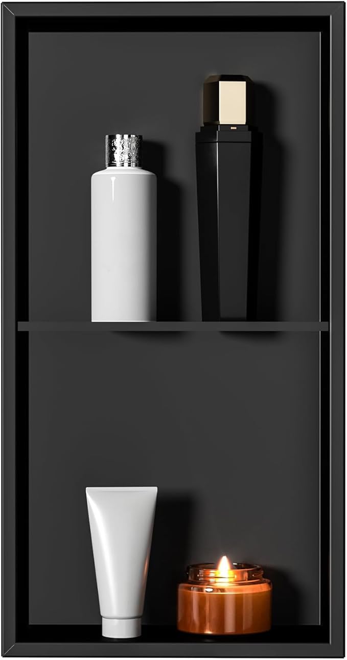 Shower Niche 12" X 24" Black, Stainless Steel Wall Niche Double Shelves Recessed Shower Shelf for Bathroom Storage, No Tile Needed Over Mount Installation