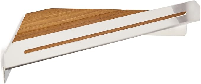 Seachrome Corner Shower Shelf in a Polished Finish with a Natural Teak Wood Insert