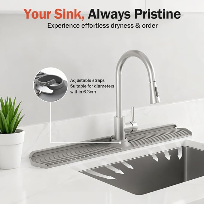 Kitchen Sink Faucet Mat, 30in Extra Long Foldable Silicone Faucet Guard & Splash Guard, 2026 Multi-Functional Draining Mat to Keep Countertops Dry, Protect Backsplash from Splash (Black)