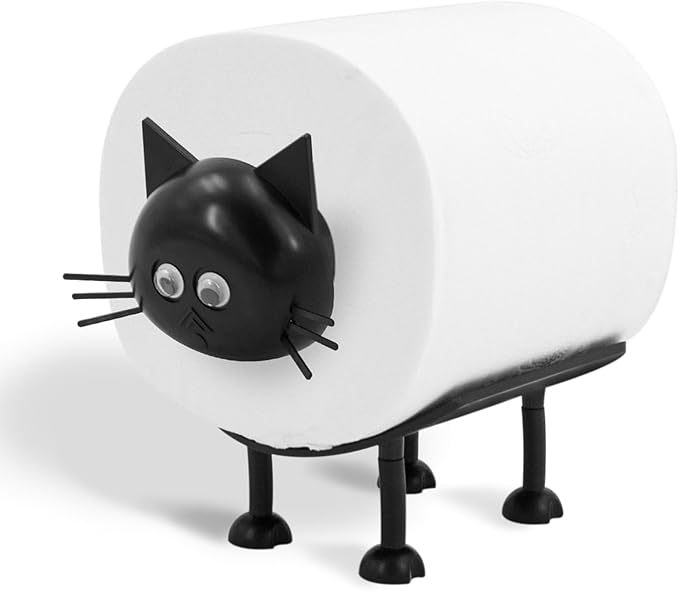 Cat Toilet Roll Holder: Tissue Paper Roll Storage Stand - 3D Printed Black Cat Loo Roll Holder - Toilet Paper Holder Bathroom Set for Bathroom Shelf Housewarming Gift Bathroom Decor (Cat-1Pcs)