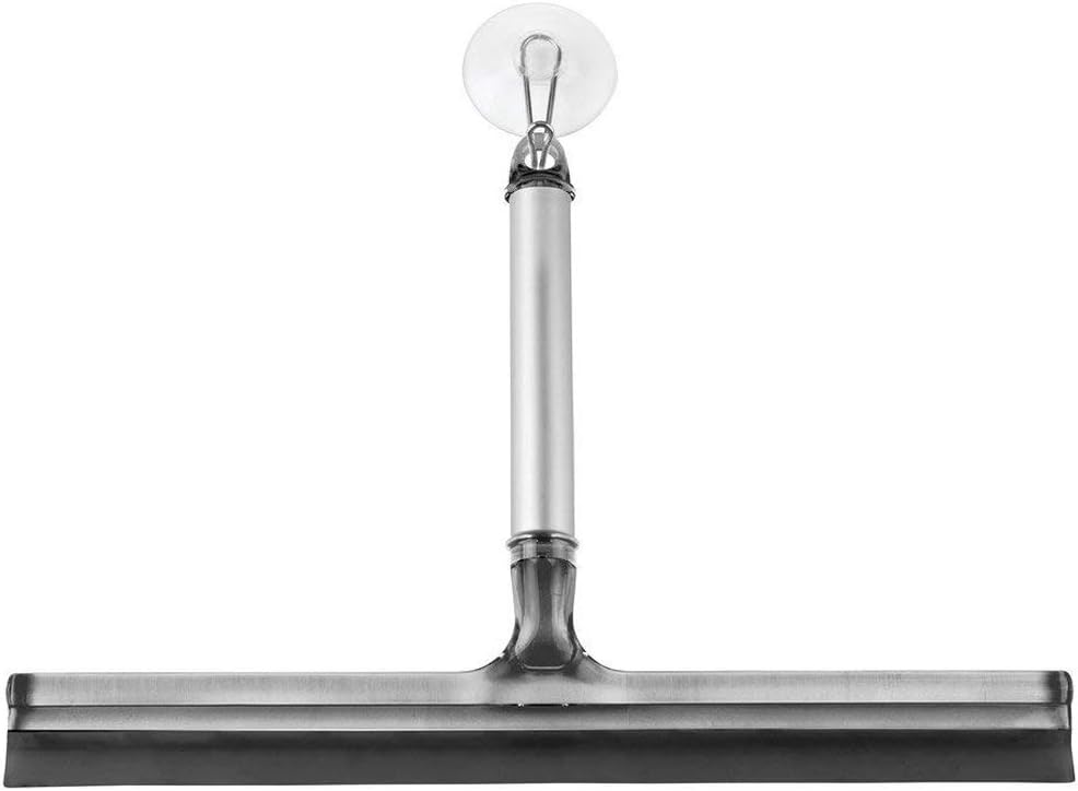 InterDesign Metro Rustproof Aluminum Bathroom Shower Door, Window and Mirror Squeegee with Suction Storage Hook - Smoke/Silver