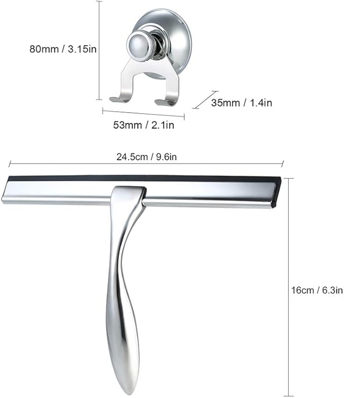 Shower Squeegees Stainless Steel Glass/Window/Mirror Squeegee Water Vapor Removal All-Purpose Squeegee with Suction Cup Hook Holder