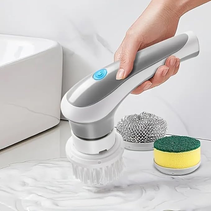 Cordless Handheld Rechargeable Electric Rotary Scrubber with 3 Replaceable Brush Heads, Suitable for Cleaning Tableware/Bathroom/Floor/Sink/Window