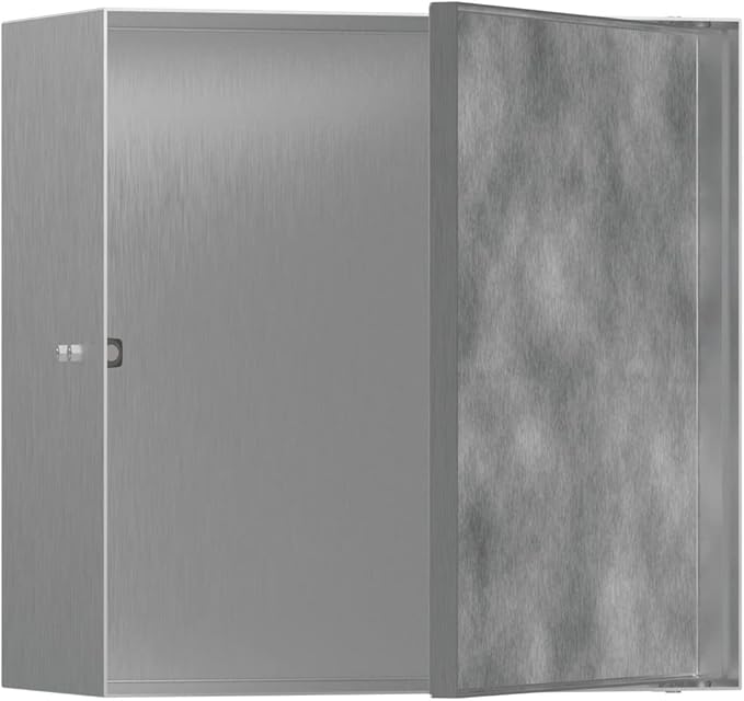 hansgrohe XtraStoris Rock Recessed Wall Niche with Tileable Door 12"x 12"x 5.5" in Brushed Stainless Steel, 56091800