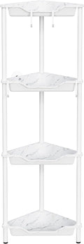 Orimade Rustproof 4 Tier Floor Standing Corner Shower Caddy Organizer, Plastic Metal Splicing Floor Corner Shelf Rack Storage Stands for Bathroom, Marble