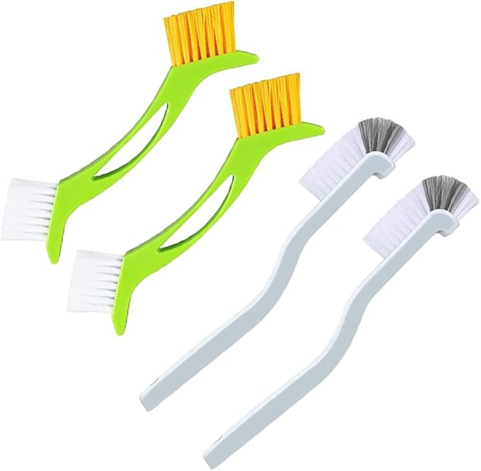 PartyKindom 4pcs Double Head Dish Washing Brush with Hard Bristles Curved Handle Tile Line and Grout Cleaner for Kitchen Sink and Bottle Deep Cleaning Space Saving Hanging Design