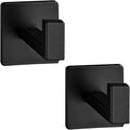 Bathroom Towel Hooks, 2 Pack Self Adhesive Square Coat Hooks, Sturdy No Drilling Robe Hook, Heavy Duty Aluminum Clothes Hanger, Wall Hooks for Bathroom Bedroom Kitchen(Black, 2 in)
