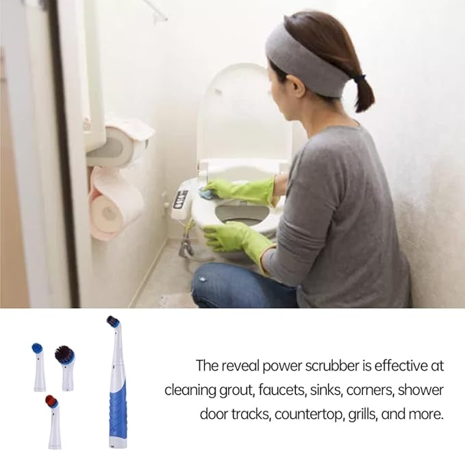 Reveal Power Scrubber Electric Cleaning Brush with 4 Brush Heads for Tub Kitchen Blue