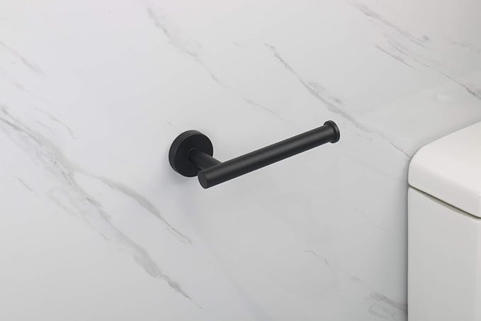 TocTen Toilet Paper Holder, Wall Mounted Tissue Roll Holder for Bathroom, Thicken 304 Stainless Steel Drilling Paper Dispenser Rack for Bathroom Kitchen (Matte Black)
