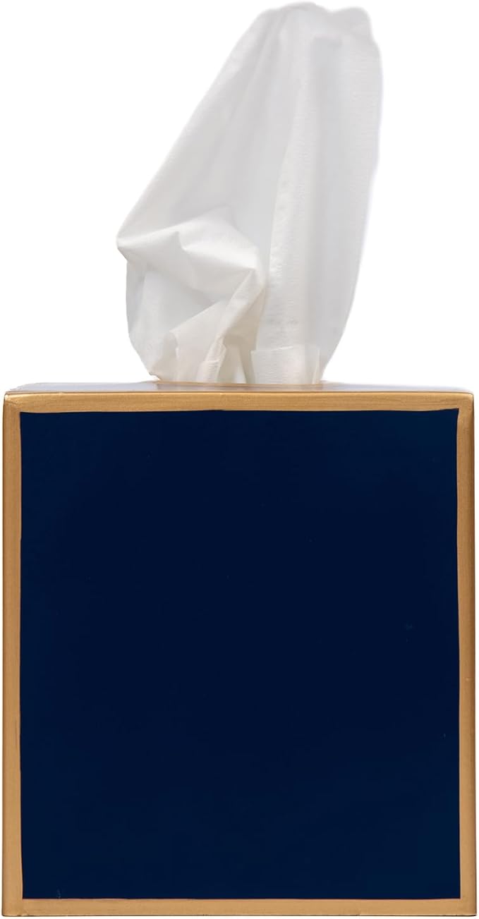 Jaye’s Studio Decorative Tissue Box Holder Square – Indigo Blue Tissue Box Cover Gold Tissue Holder for Bathroom Accessories Countertop, Farmhouse Bedroom Decor, Office Metal Tissue Box Covers Cube