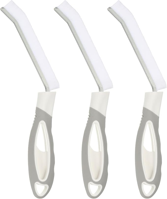 PATIKIL Hard Bristle Crevice Cleaning Brush, 3Pcs Multifunctional Gap Cleaning Brush Corner Cleaning Brushes Tool for Little Corner Kitchen Bathroom Toilet Windows, Grey White