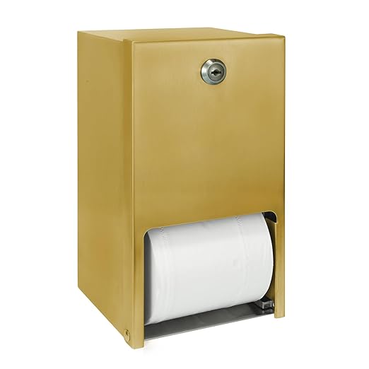 Gold 2 Roll Stainless Steel Commercial Toilet Paper Dispenser, Heavy Duty Wall Mount Tissue Holder with Lock for Restroom/Bathroom