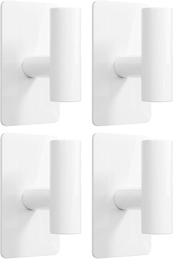 Towel Hooks for Bathrooms – 4 Pack, Smooth White Finish, T-Shaped Stainless Steel Adhesive Wall Hooks for Robes & Towels in Kitchen, Shower, or Closet