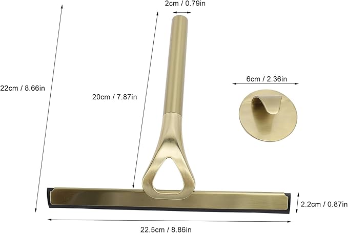 Shower Squeegee for Glass Doors, Stainless Steel and Silicone Shower Squeegee with Hook for Bathroom Mirrors and Window (Gold)