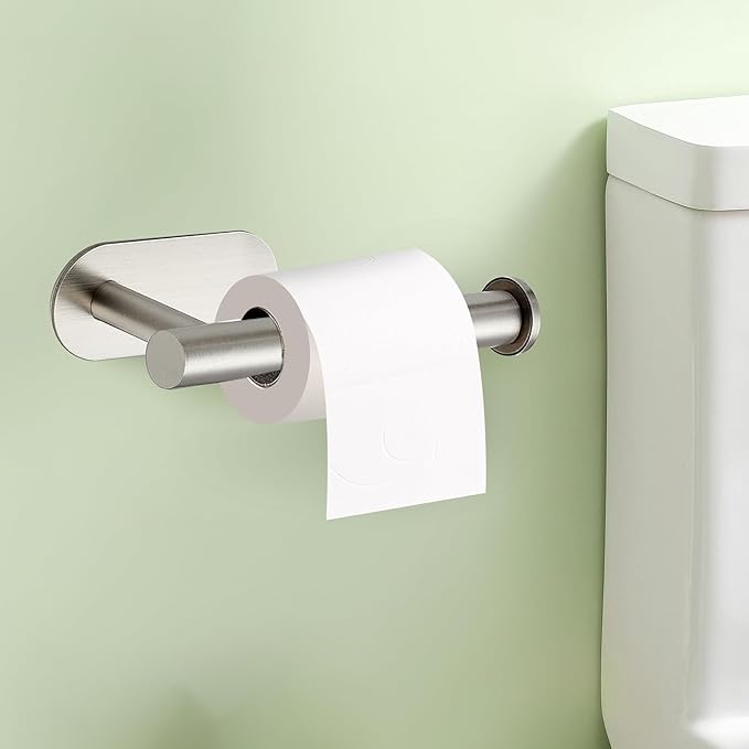 2 Pack Adhesive Toilet Roll Holder Stand - Brushed Nickel SUS304 Stainless Steel, Rustproof Toilet Paper Holder No Drilling Tissue Holder for Kitchen Bathroom Wall Mount Bathroom Tissue Holder