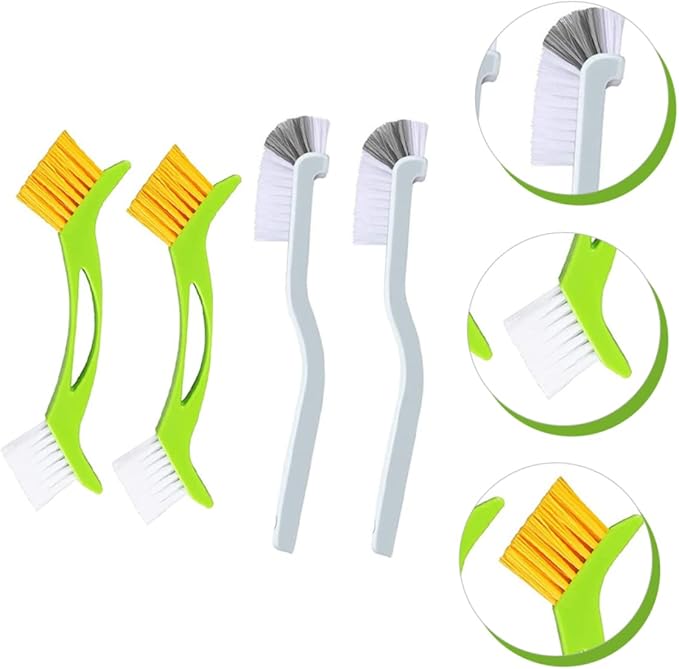 PartyKindom 4pcs Double Head Dish Washing Brush with Hard Bristles Curved Handle Tile Line and Grout Cleaner for Kitchen Sink and Bottle Deep Cleaning Space Saving Hanging Design