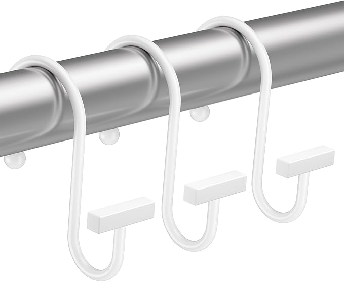 White Shower Curtain Hooks, Bathway Shower Curtain Rings Rust Proof, 12PCS Shower Hooks for Shower Curtain, T-Bar Design Convenient Elegant Shower Curtain Hangers for Bathroom Kitchen Wardrobe