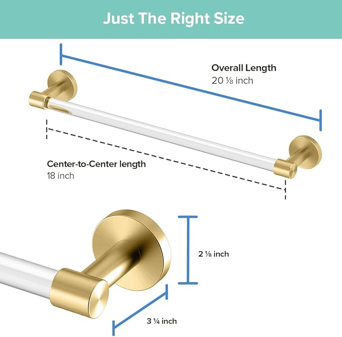 Gatco Clarion 18" L Towel Bar, Crystal-Clear Acrylic Brushed Brass