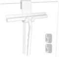 Shower Squeegee for Glass Doors, Full Silicone Jacketed Squeegee with Ergonomic Handle & No-Drill Hook, Cleaning Tool for Windows, Mirrors, Tiles, Bathroom & Car - White