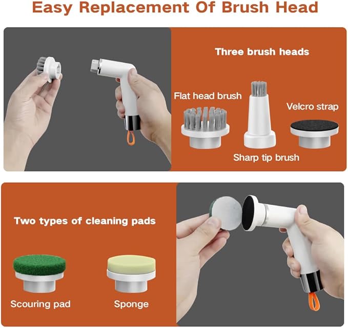 Electric Spin Scrubber, Bathroom Scrubber Shower Scrubber for Cleaning Tub Tile Floor Window Kitchen Sink, Power Scrubber Cleaning Brush with 5 Replaceable Brush Heads