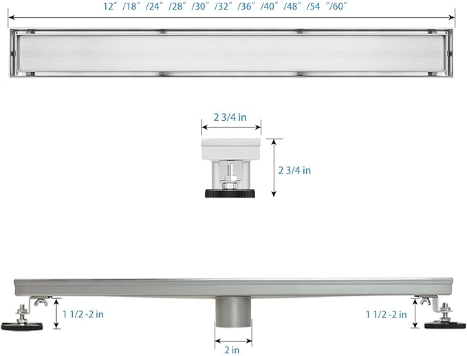 SaniteModar Linear Shower Drain, Shower Drain 30 inch with Flat and Tile Insert 2 in 1 Panel, Brushed 304 Stainless Steel Linear Drain, with Hair Strainer and Leveling feet