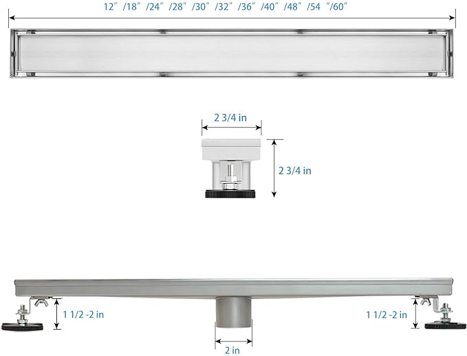 SaniteModar Linear Shower Drain, Linear Drain 60 inch with 2 in 1 Tile Insert & Flat Panels, 304 Stainless Steel Brushed Invisible Shower Floor Drain with Hair Catcher and Leveling Feet