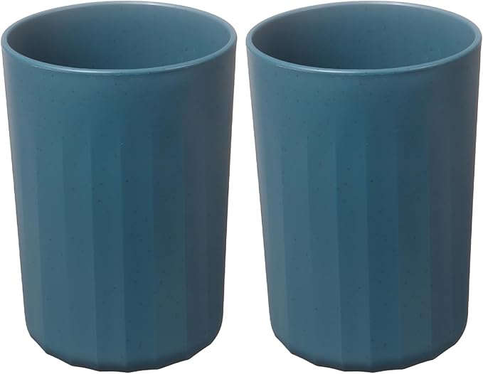 uxcell 2 Pcs Simple Toothbrush Cup, 2.8 x 2.8 x 3.9 Inch Bathroom Tumbler Reusable Plastic Cup Set for Storing Toothpaste Toothbrushes Combs Water Beverages, Dark Blue